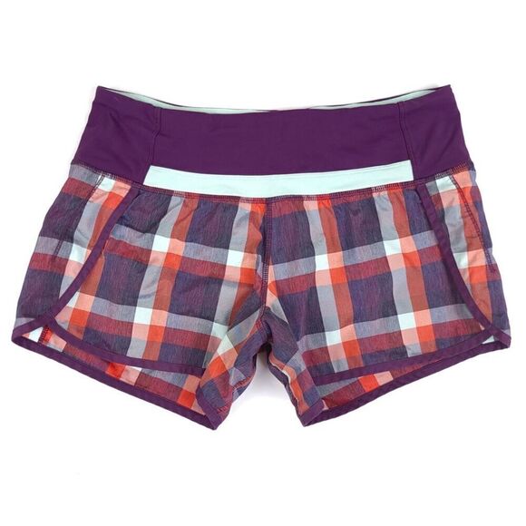 LULULEMON Run Speed Short 2 Way Stretch Wheezy Check Heathered Berry Yum Yum 4 - Picture 1 of 7